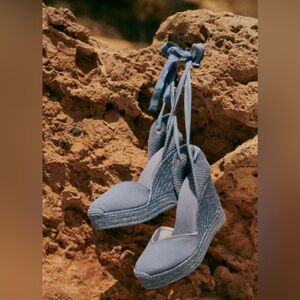 Sezane Blue Wedge Sandals